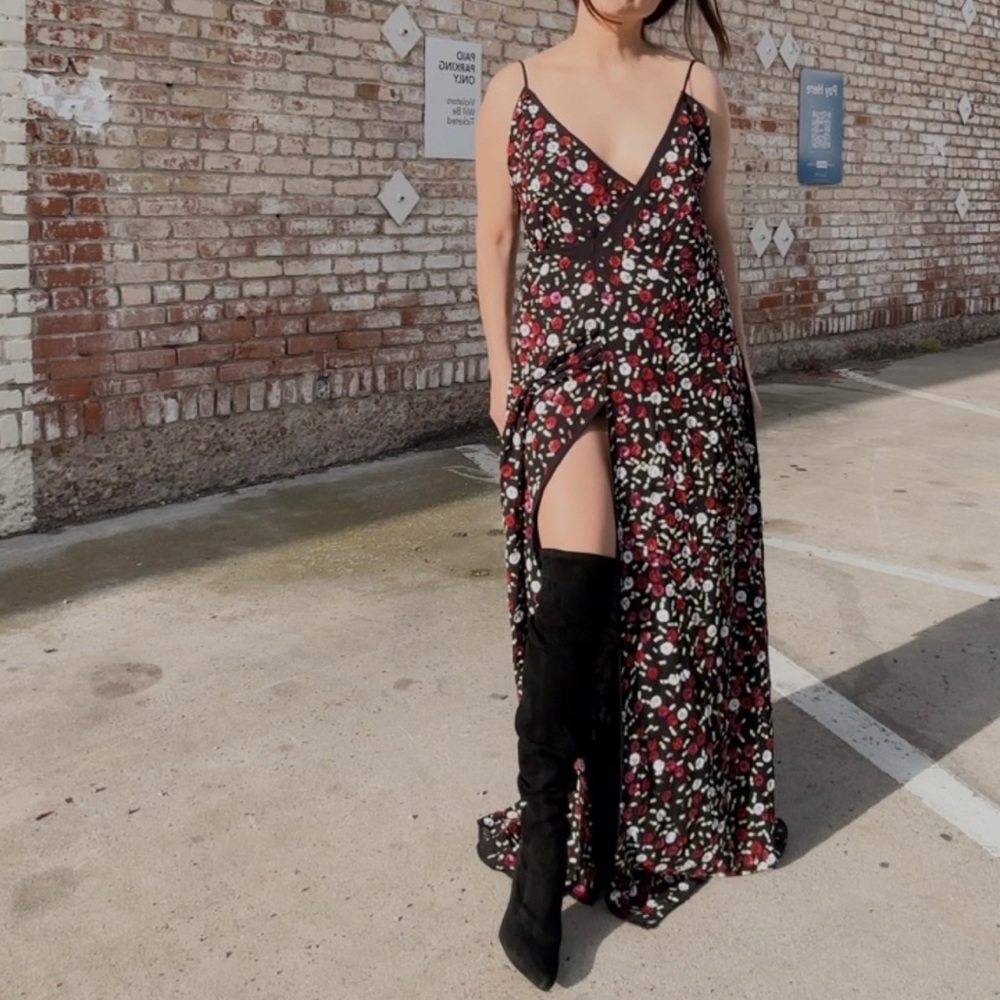 🌸LPA Black Floral Beaded Maxi Wrap Dress